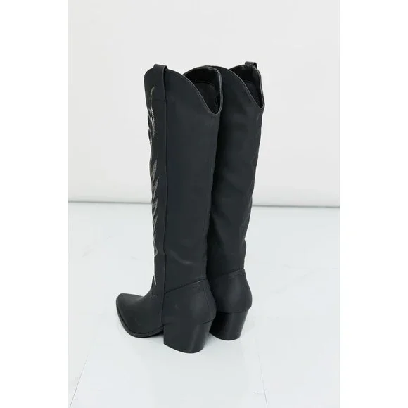 Qupid Cheyenne Nights Embroidered Knee High Cowboy Boots in Black - Picture 6 of 6